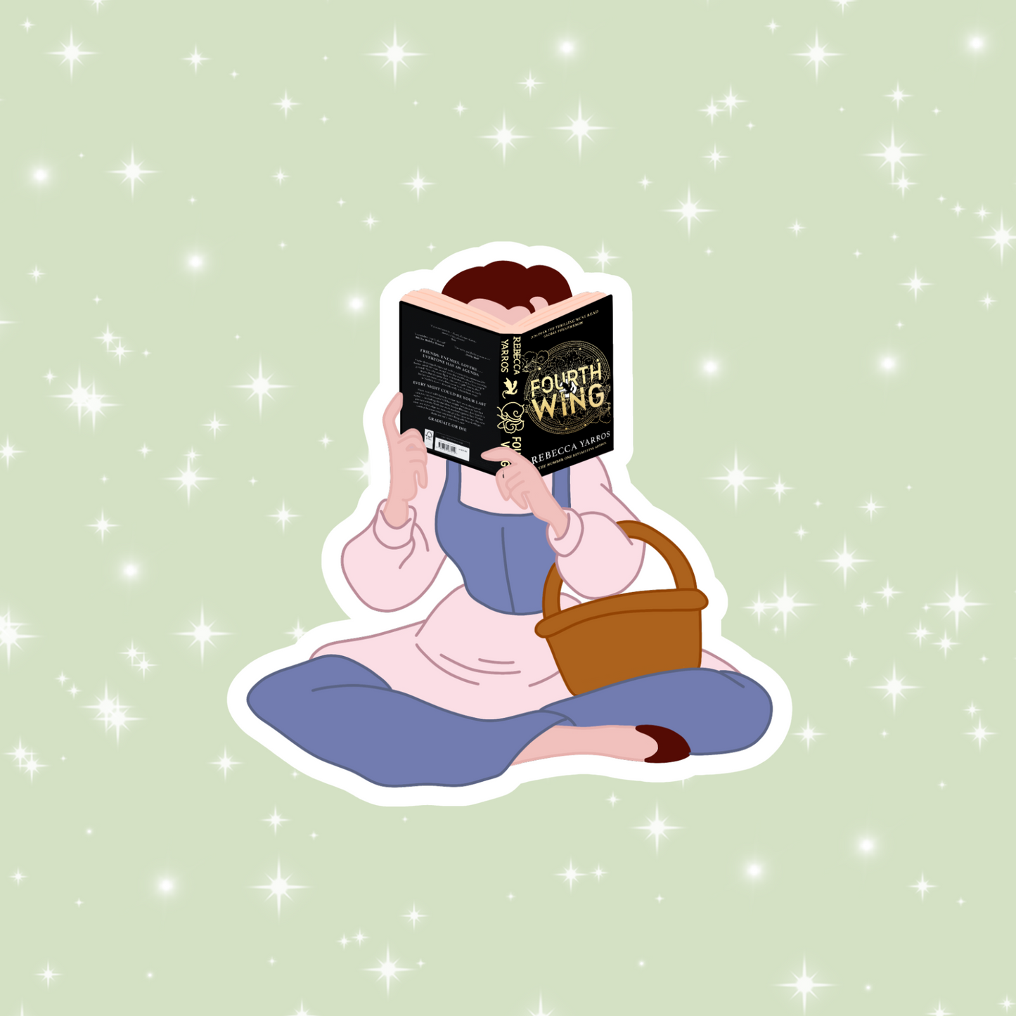 Belle reading Fourth Wing sticker