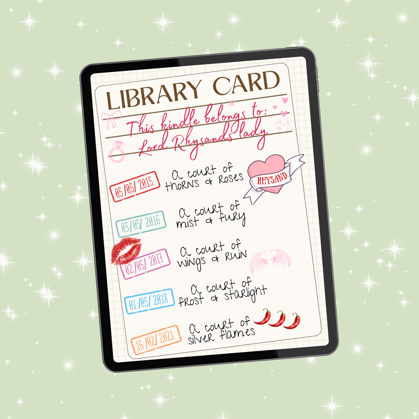 Highlord Rhysand library card library card kindle insert