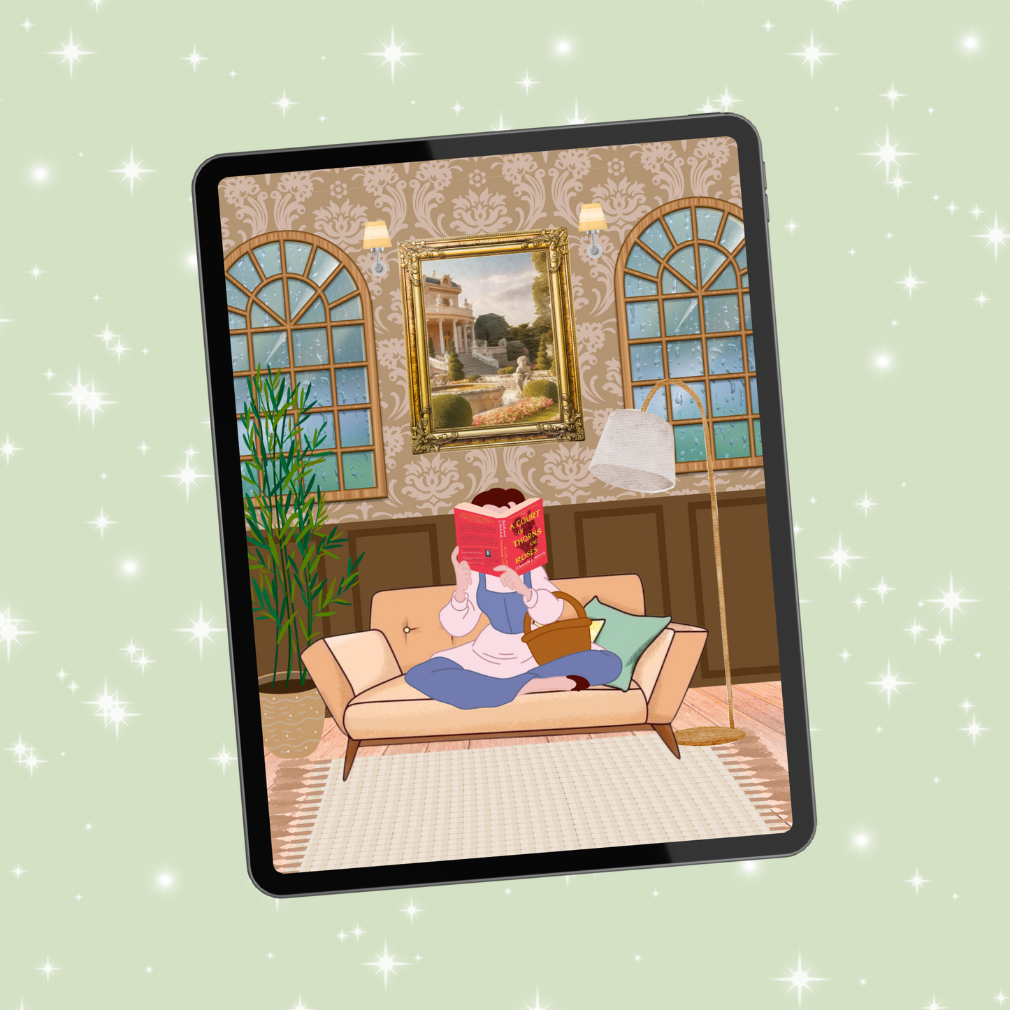 Belle reading ACOTAR kindle insert